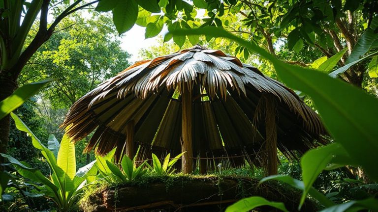 camouflaged leaf hut construction