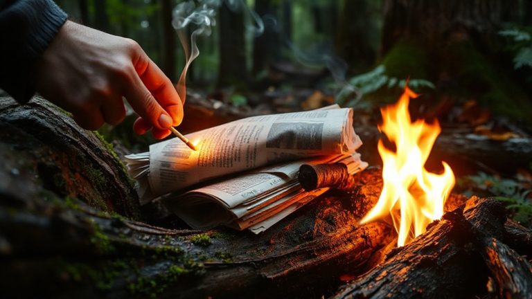 candle newspaper damp logs forest