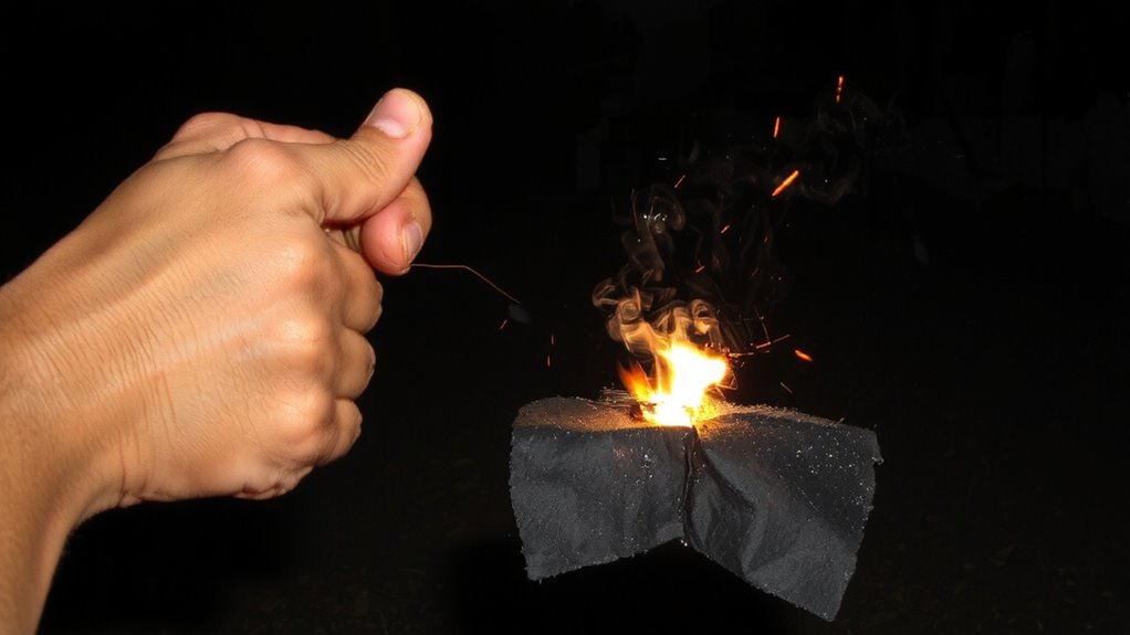 consistent char cloth smolders steadily