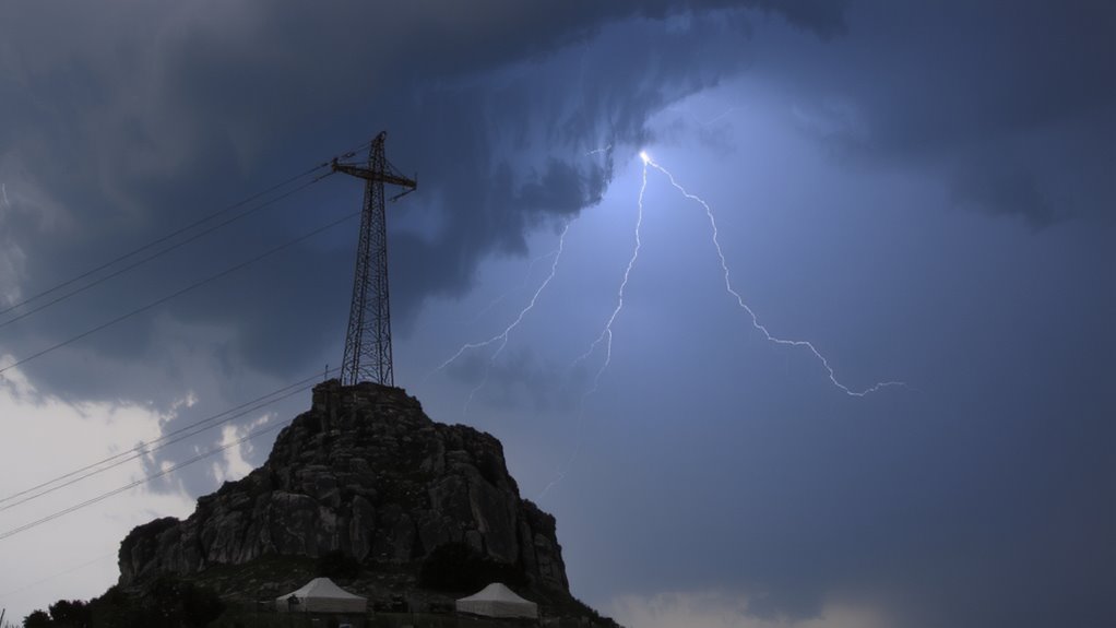copper rods intercept lightning