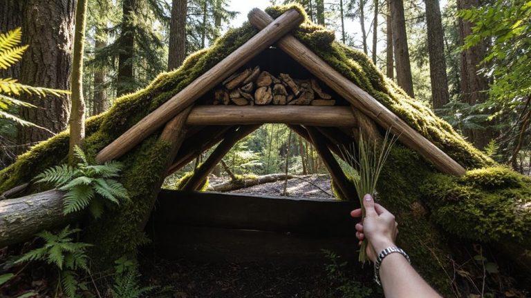 debris hut construction in forest