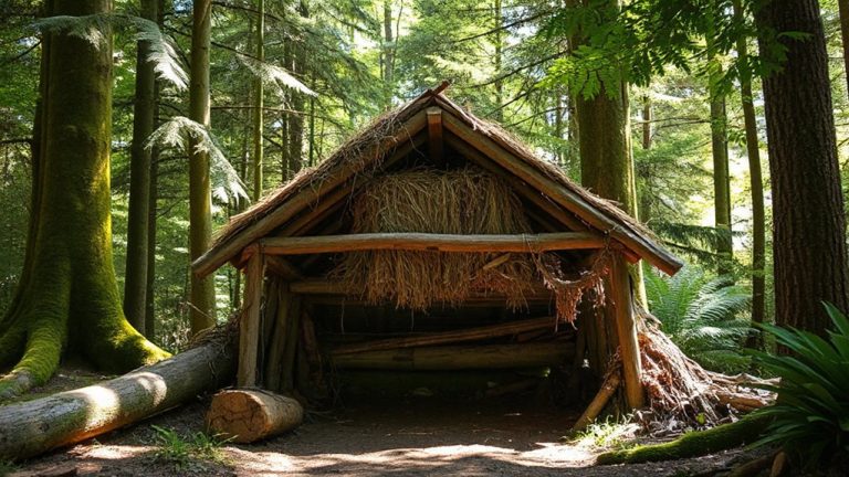 debris shelter with ferns