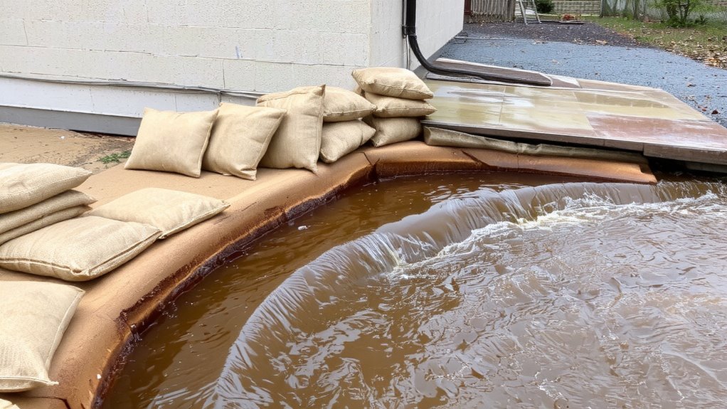 divert water with angled sandbags