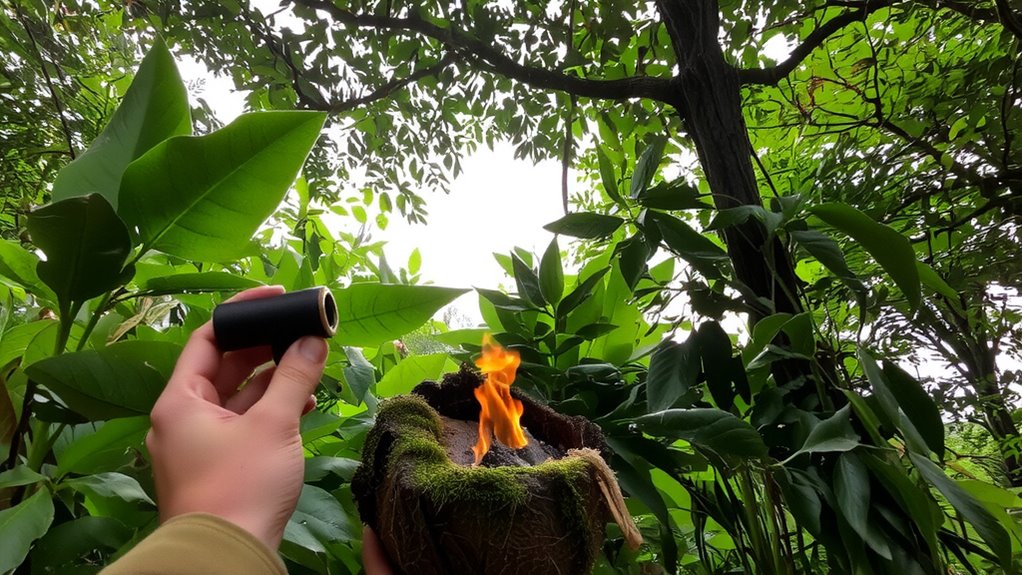 fire piston ignites damp tinder