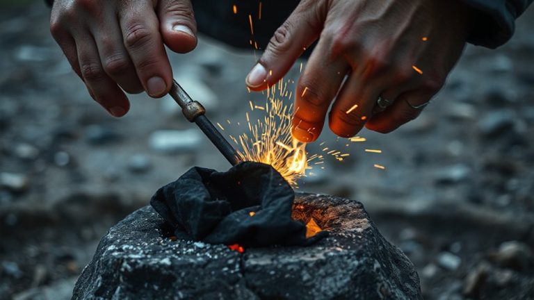 flint sparks ignite char cloth