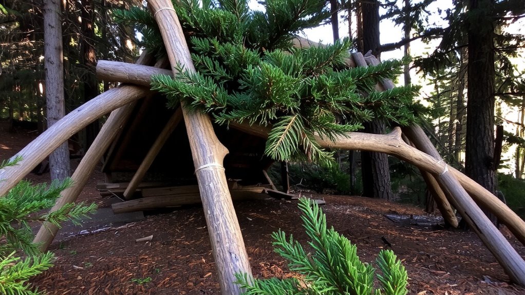 layer evergreen branches like shingles