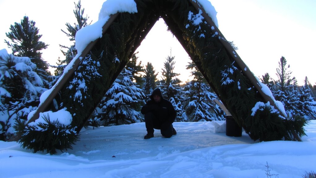 layer pine boughs densely for warmth