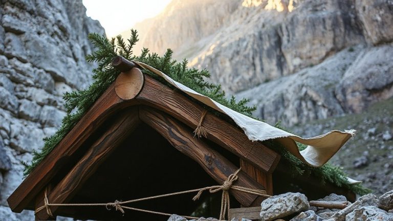 lean to shelter against rock