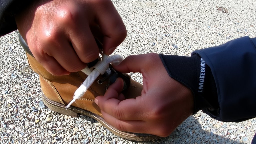 one handed shoelace tying method