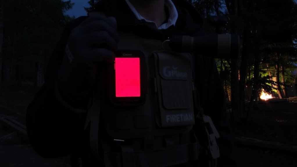 preserve night vision with red or amber mode
