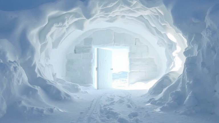 snow cave with ice door